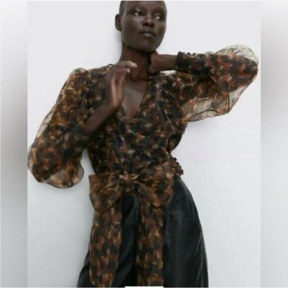 Zara Chic Sheer Blouse with Tie Detail - Picture 1 of 7